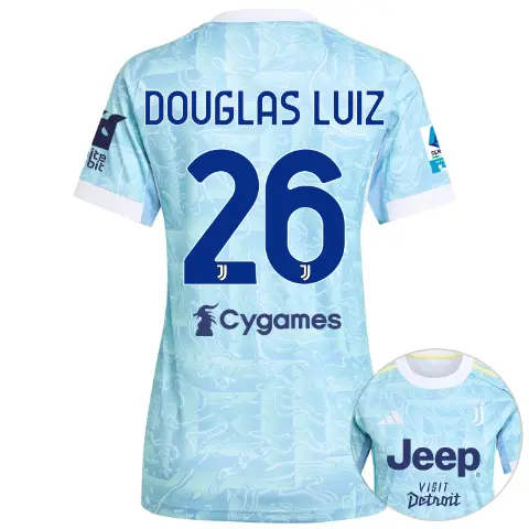 juventus away jersey 202526 - women - serie a pack - 2526 - sleeve sponsor whitebit - 26 - douglas luiz