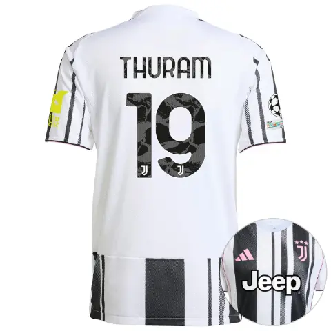 juventus home authentic jersey 202526 - champions league pack - sleeve sponsor whitebit - 19 - thuram