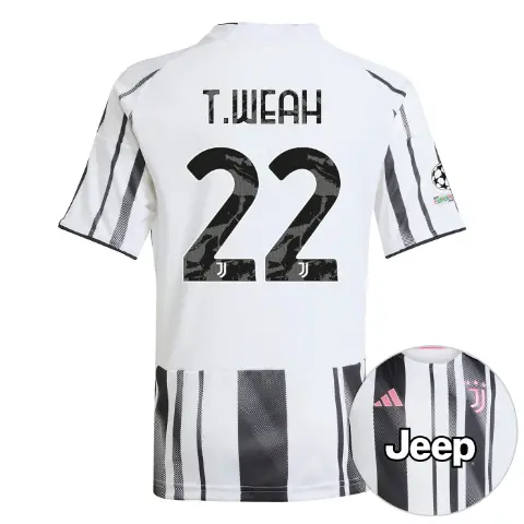 juventus home jersey 202526 - kids - champions league pack - 22 - t.weah