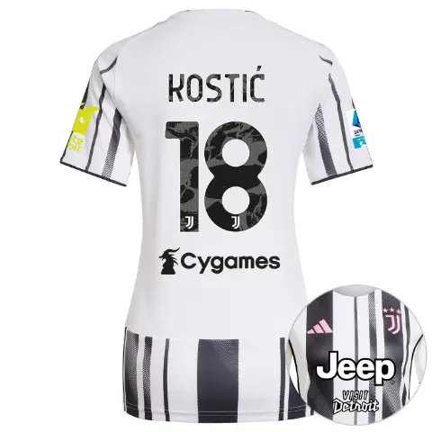 juventus home jersey 202526 – women – serie a pack – 2526 – sleeve sponsor whitebit – 18 – kostiĆ | Juventus FC Shop Collection