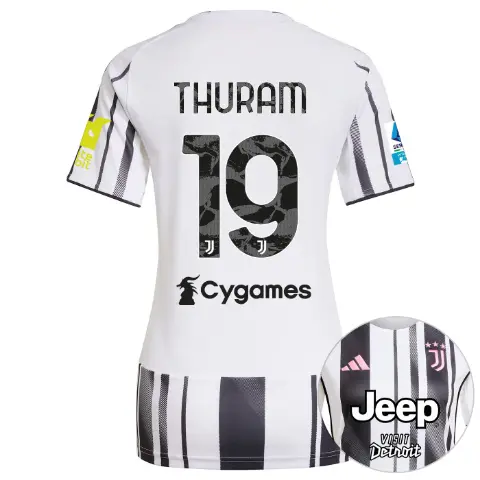 juventus home jersey 202526 – women – serie a pack – 2526 – sleeve sponsor whitebit – 19 – thuram | Juventus FC Shop Collection