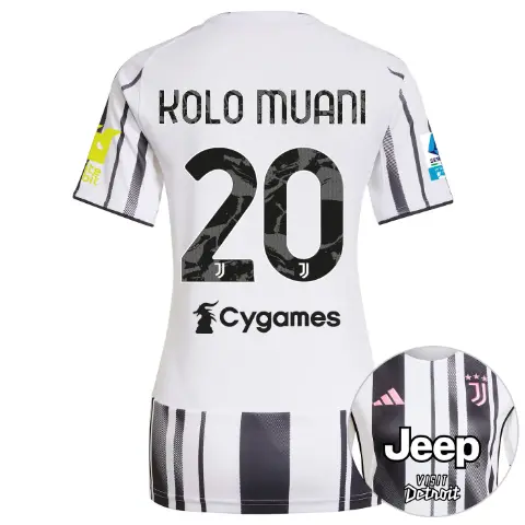 juventus home jersey 202526 – women – serie a pack – 2526 – sleeve sponsor whitebit – 20 – kolo muani | Juventus FC Shop Collection